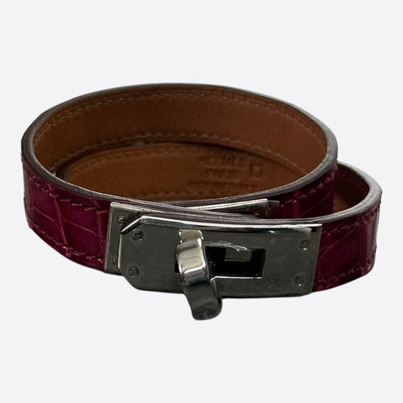 Hermes Purple Crocodile & Palladium Hardware Kelly Double Tour Bracelet